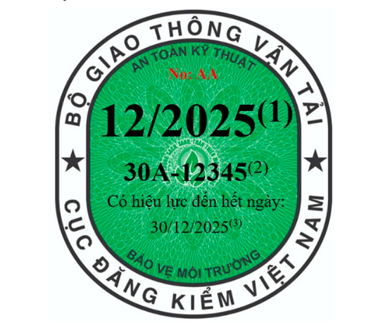 Tem kiểm định màu xanh lá cây cho xe điện.